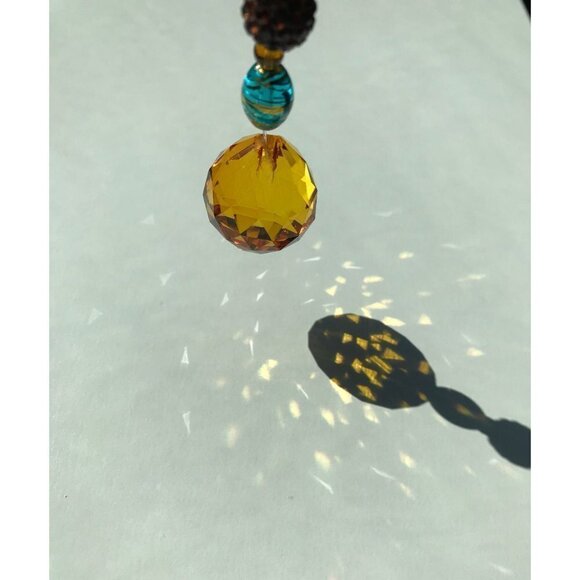 Beaded Suncatcher Car Charm Rearview Mirror Ornament TurquoiseGold Crystal Prism - Picture 7 of 10